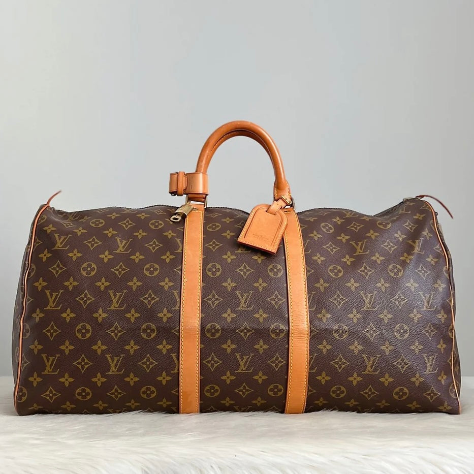 Louis Vuitton Signature Monogram Keepall 55 Travel Bag Full Set