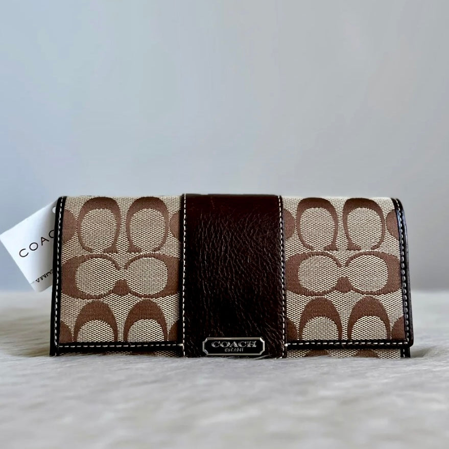 Coach Chocolate Leather Monogram Fold Long Wallet New with Tags