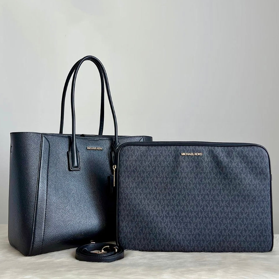 Michael Kors Black Leather Oversized Shoulder Bag + Computer Bag Like New