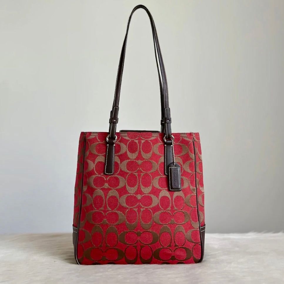 Coach Chocolate Jacquard Leather Monogram Shoulder Bag Excellent