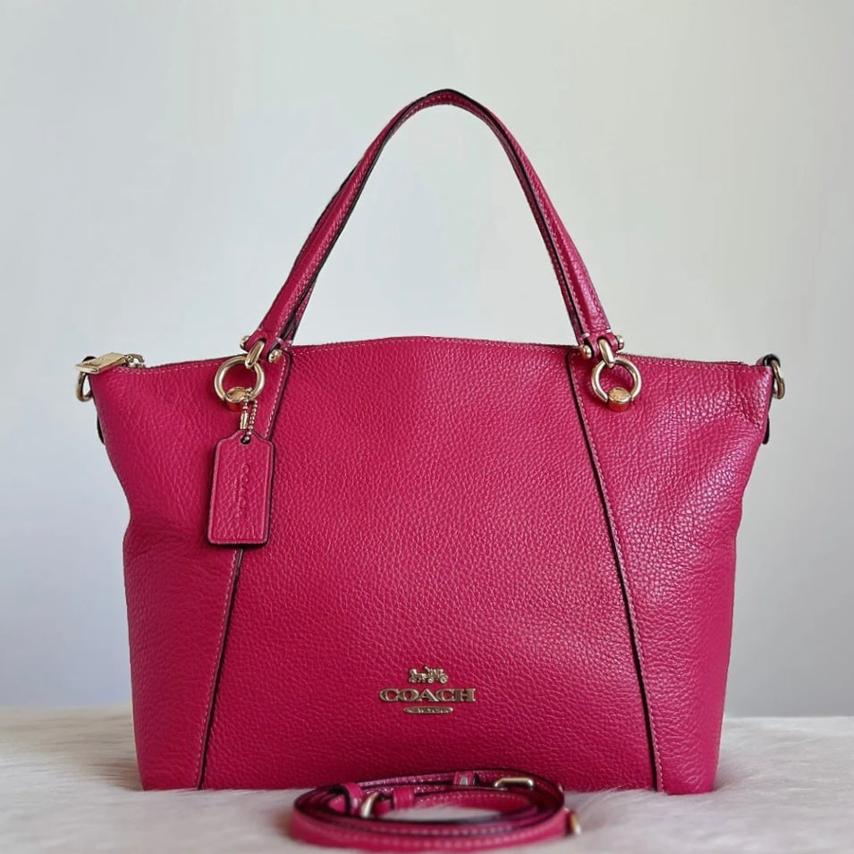 Coach Fuchsia Leather Front Logo 2 Way Shoulder Bag Like New