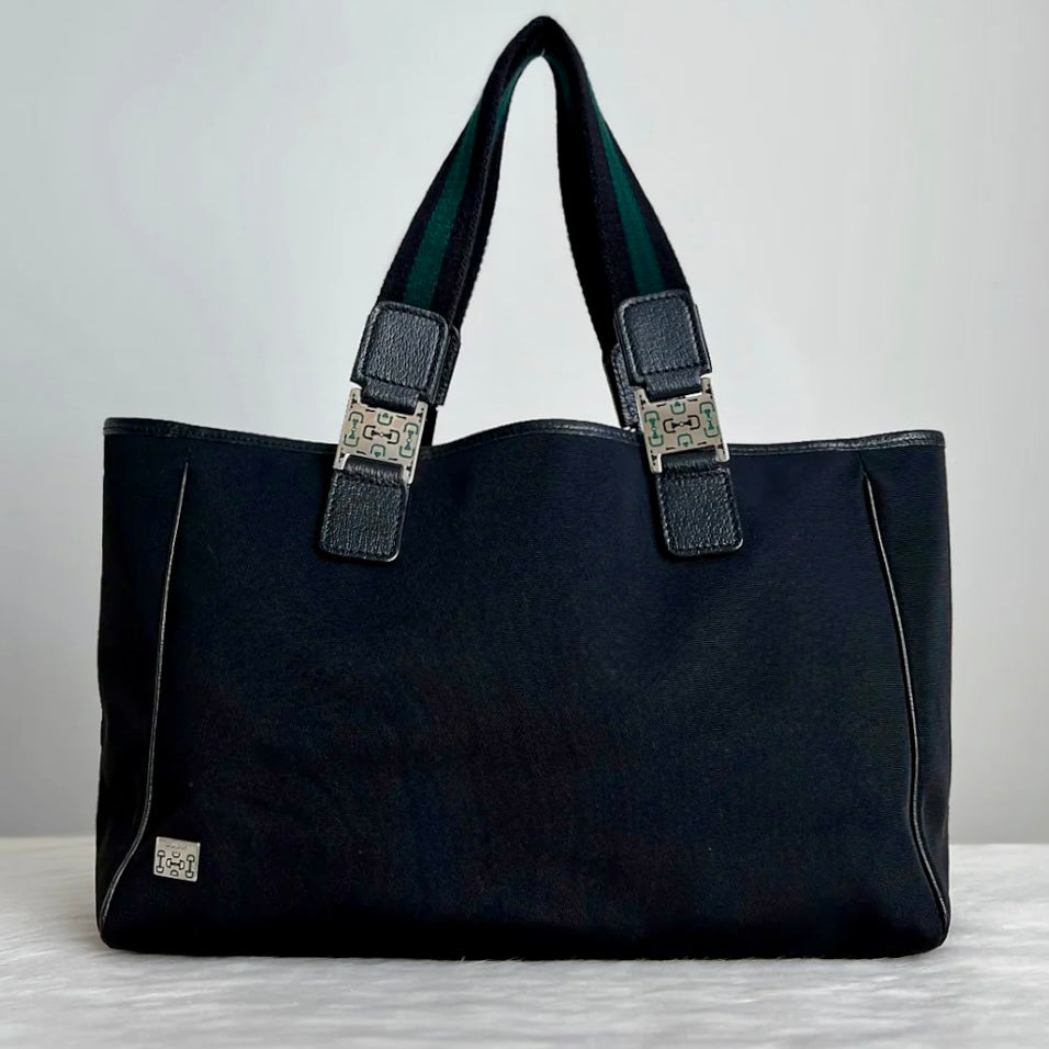 Gucci Black Canvas Double Strap Detail Carryall Shoulder Bag