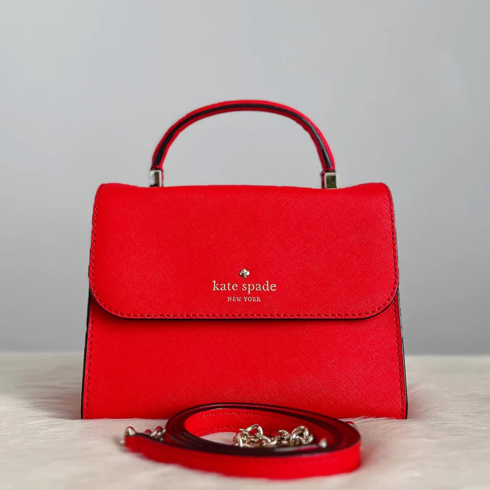 Kate Spade Red Leather Front Logo Small 2 Way Shoulder Bag Like New