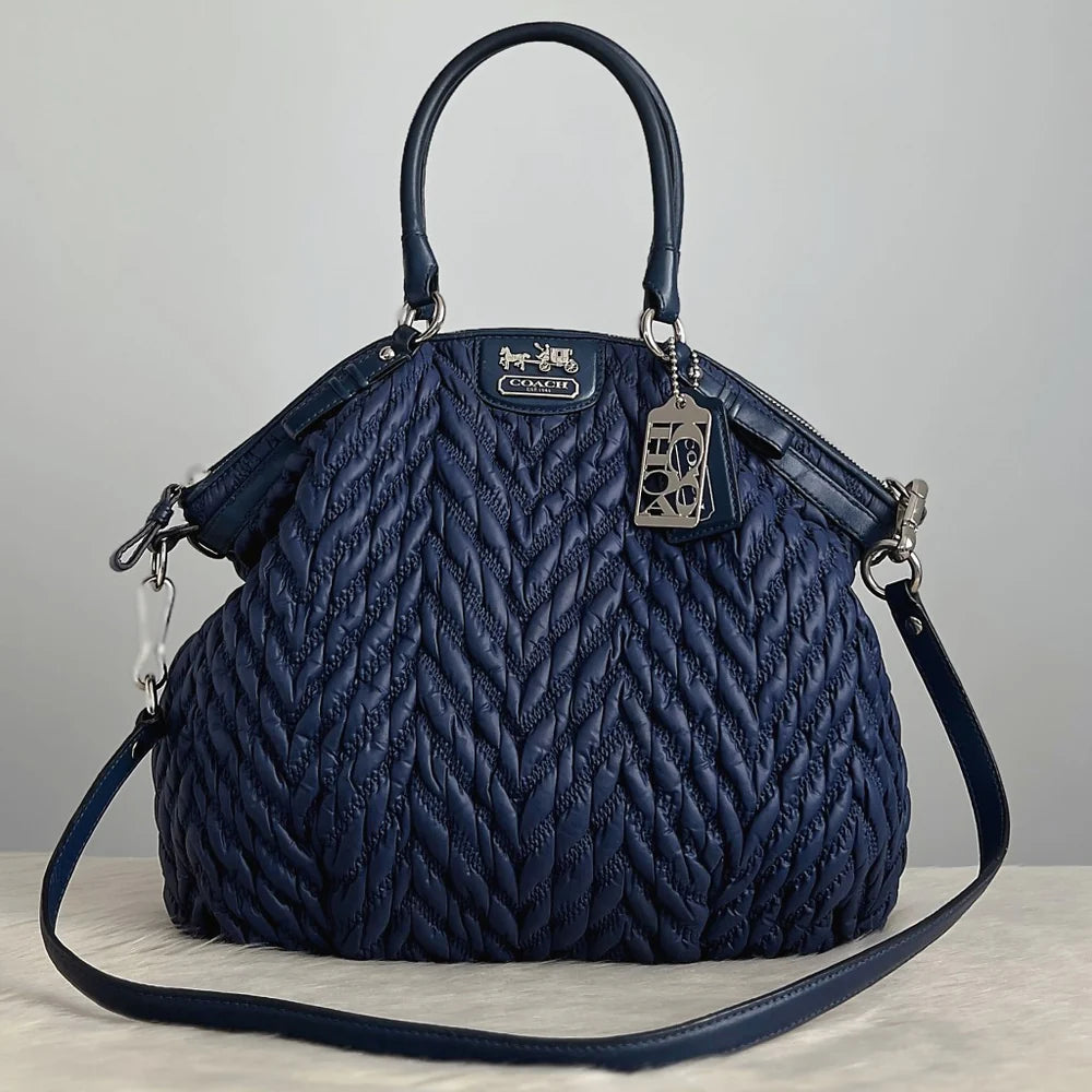 Coach Navy Leather Trim Quilited Detail 2 Way Shoulder Bag