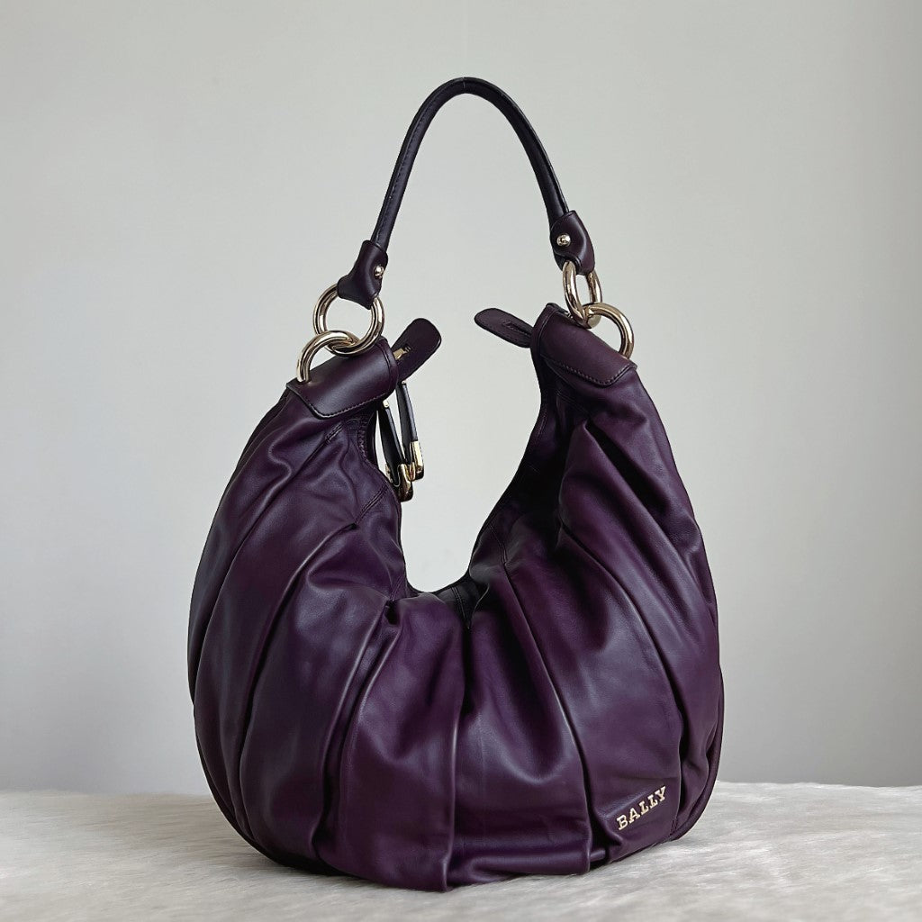 Bally Purple Leather Ring Detail Slouchy Shoulder Bag Excellent