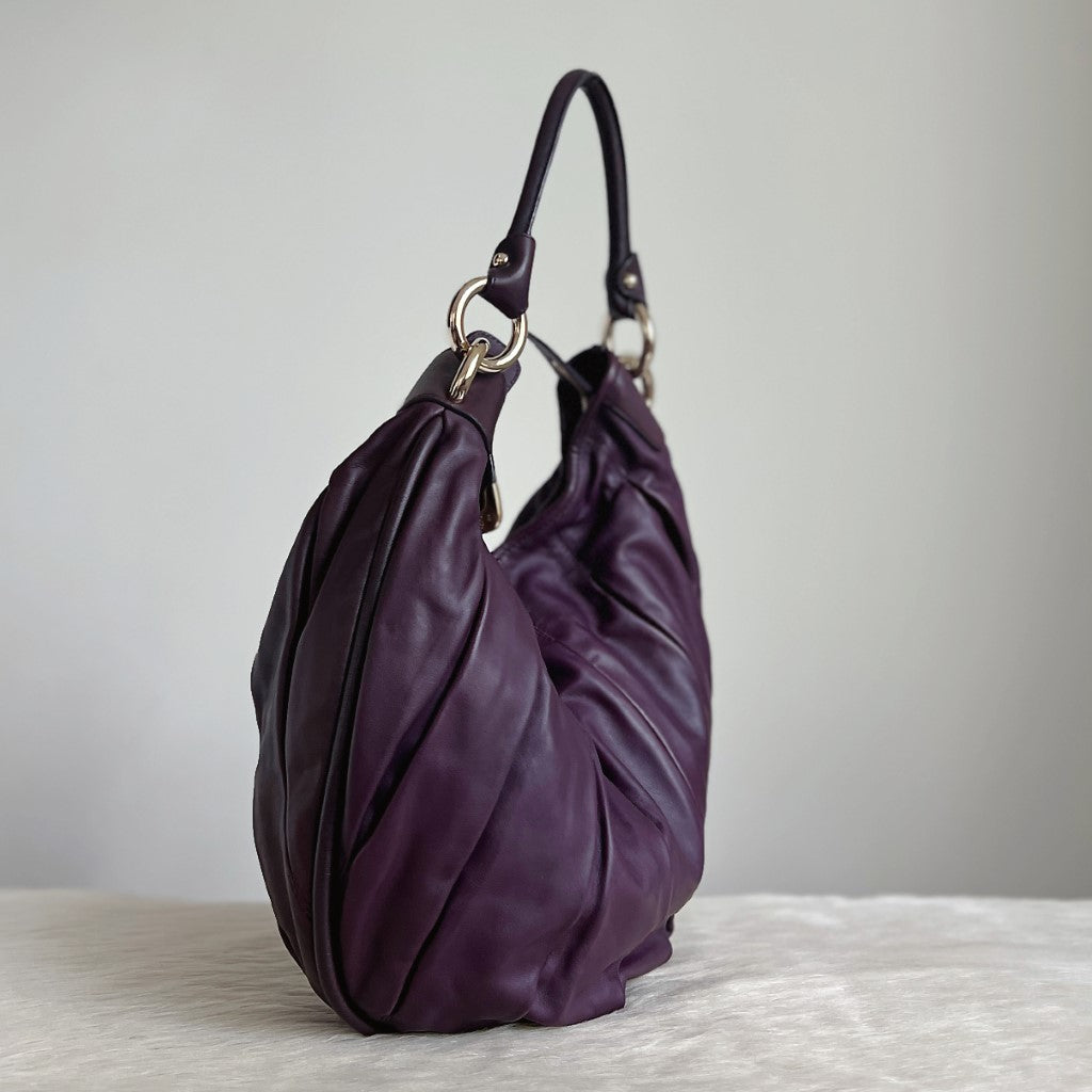 Bally Purple Leather Ring Detail Slouchy Shoulder Bag Excellent