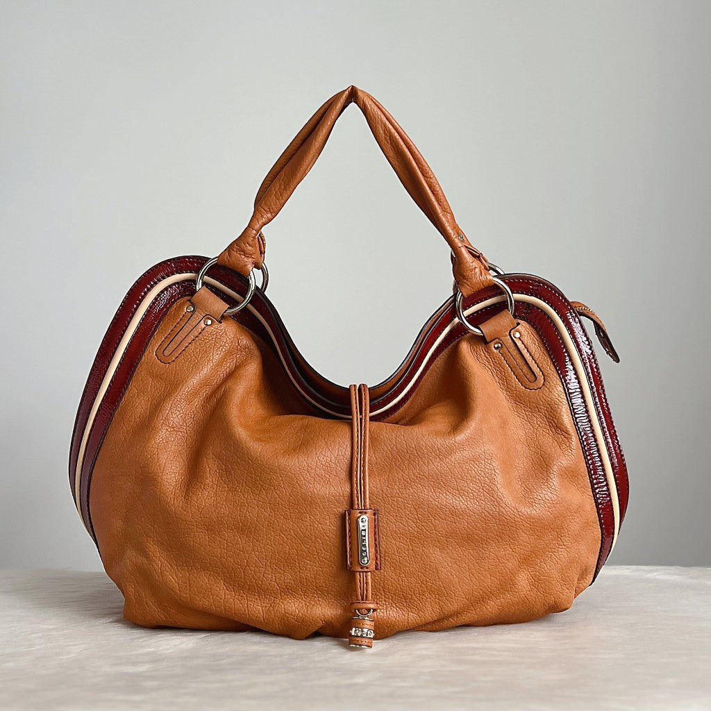 Celine Caramel Leather Front Detail Slouchy Large Shoulder Bag