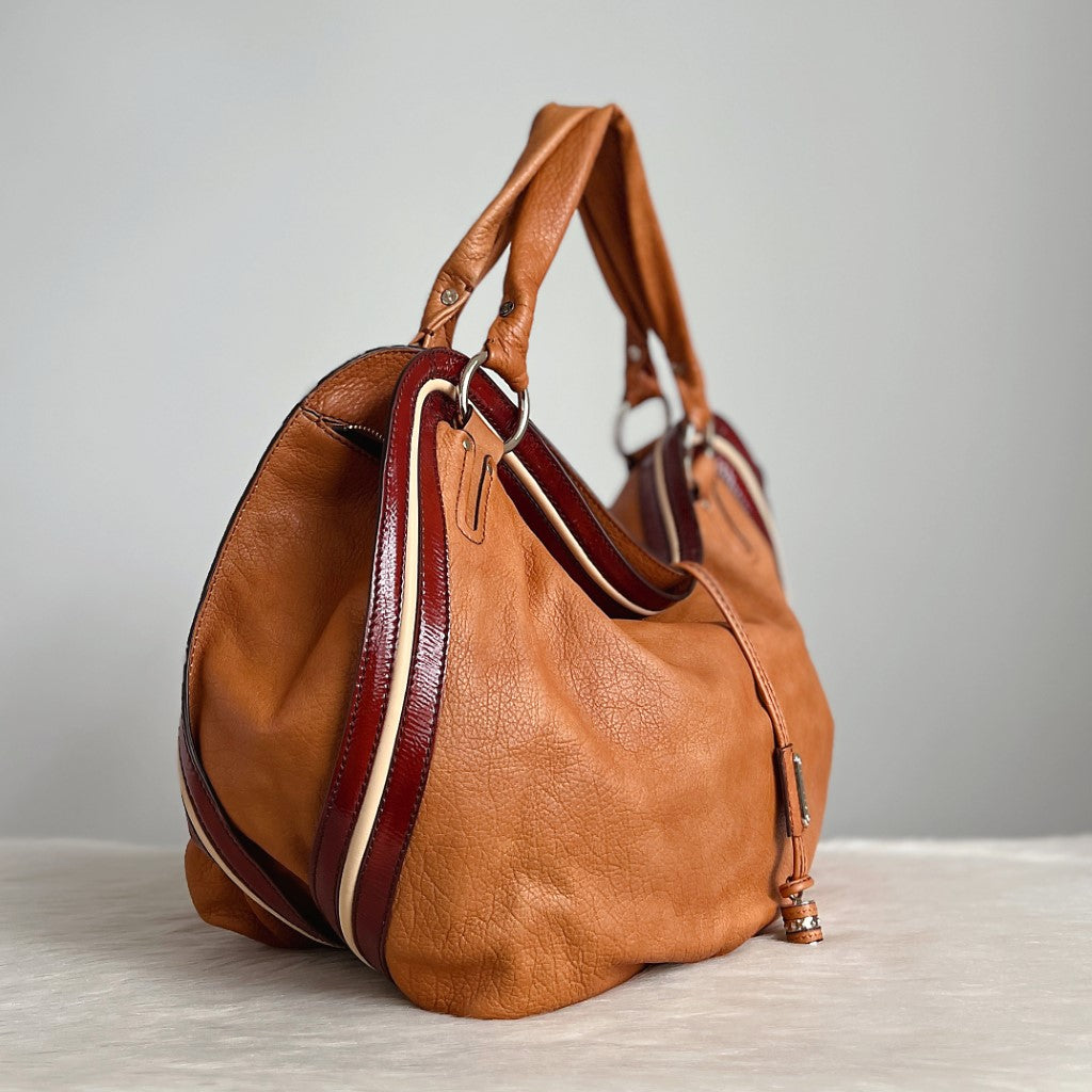 Celine Caramel Leather Front Detail Slouchy Large Shoulder Bag