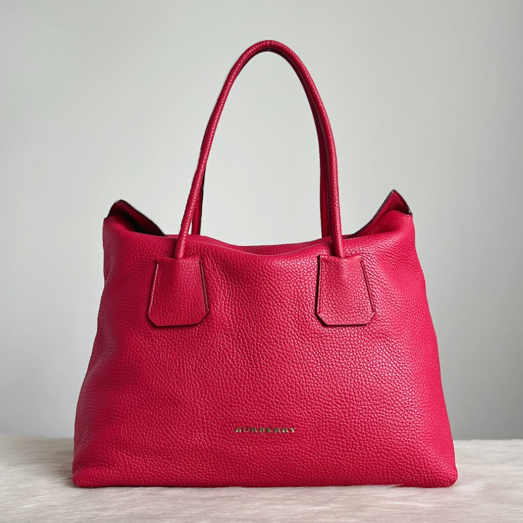 Burberry Fuchsia Leather Front Logo Shoulder Bag Excellent