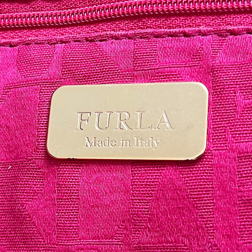 Furla Brown Leather Straw Turn Lock Holiday Shoulder Bag