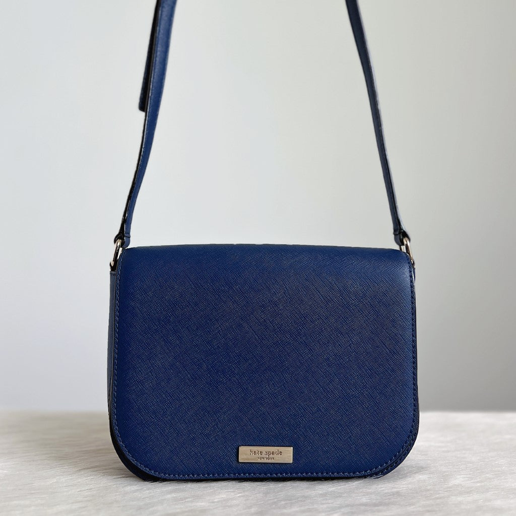 Kate Spade Navy Leather Front Logo Flap Crossbody Shoulder Bag