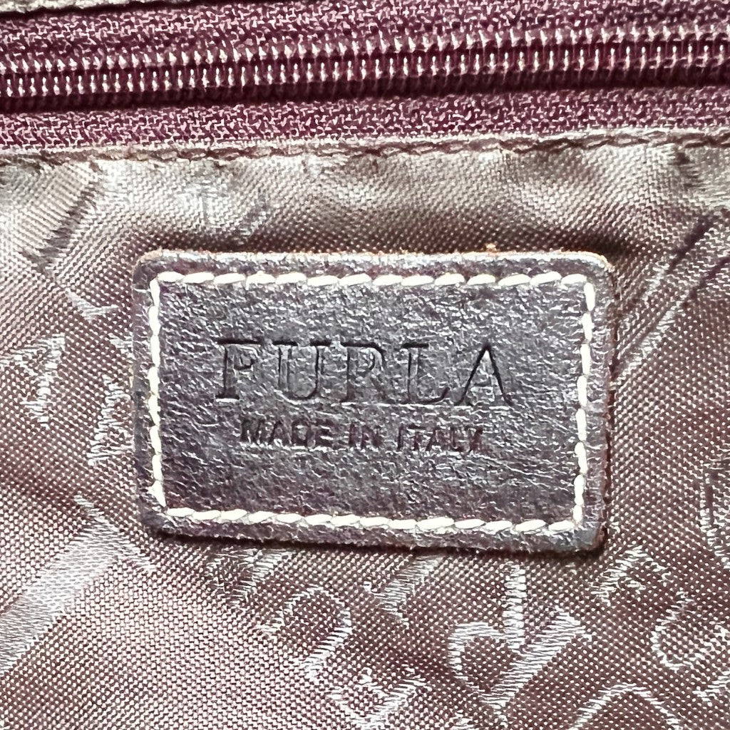 Furla Chocolate Leather Pattern Canvas Patchwork Slouchy Shoulder Bag