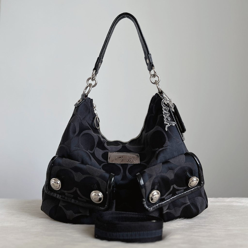 Coach Black Leather Monogram Slouchy 2 Way Shoulder Bag