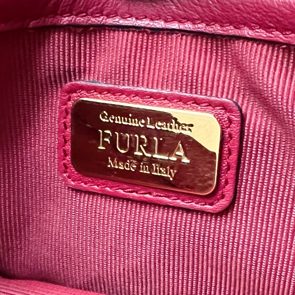 Furla Maroon Leather Studded Metropolis Small Shoulder Bag