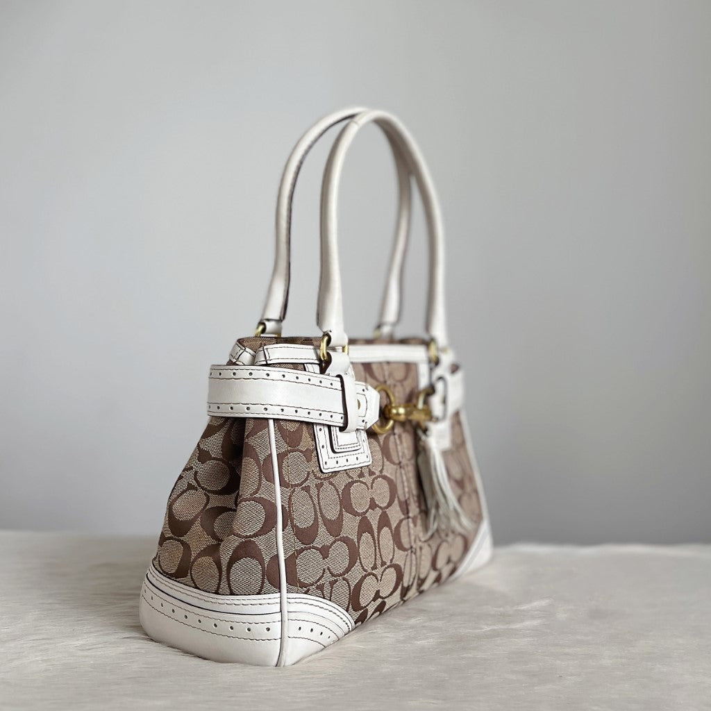 Coach White Leather Monogram Patchwork Tassel Detail Shoulder Bag