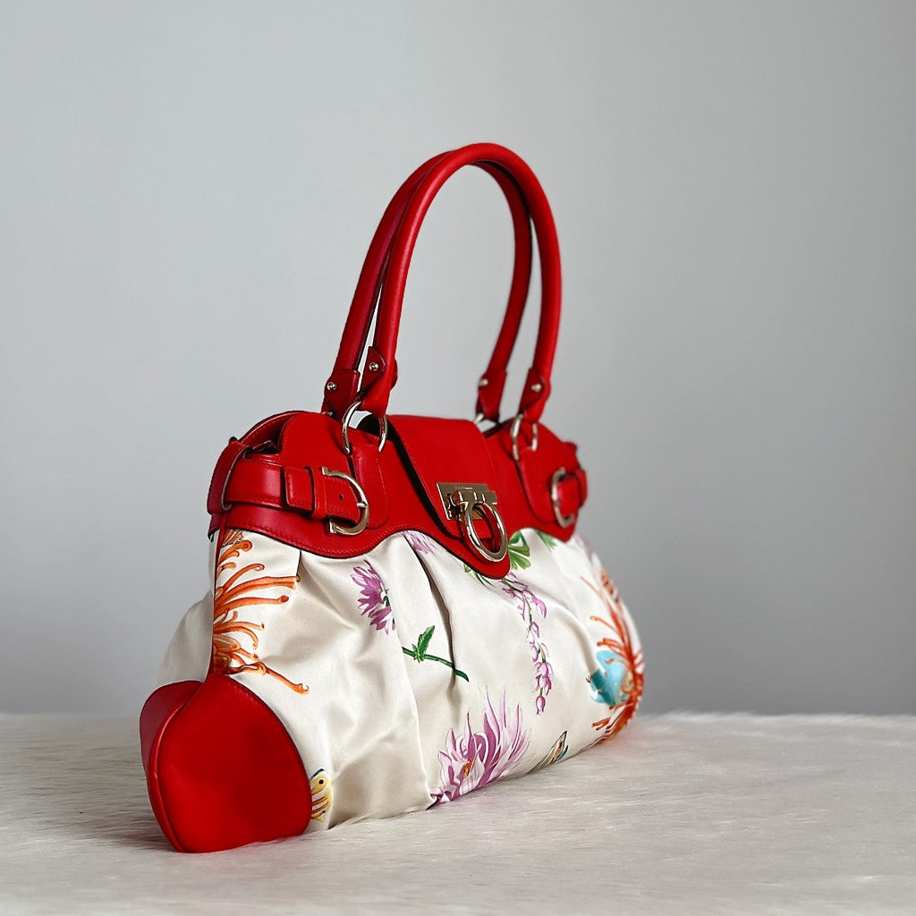 Salvatore Ferragamo Floral Print Signature Buckle Shoulder Bag