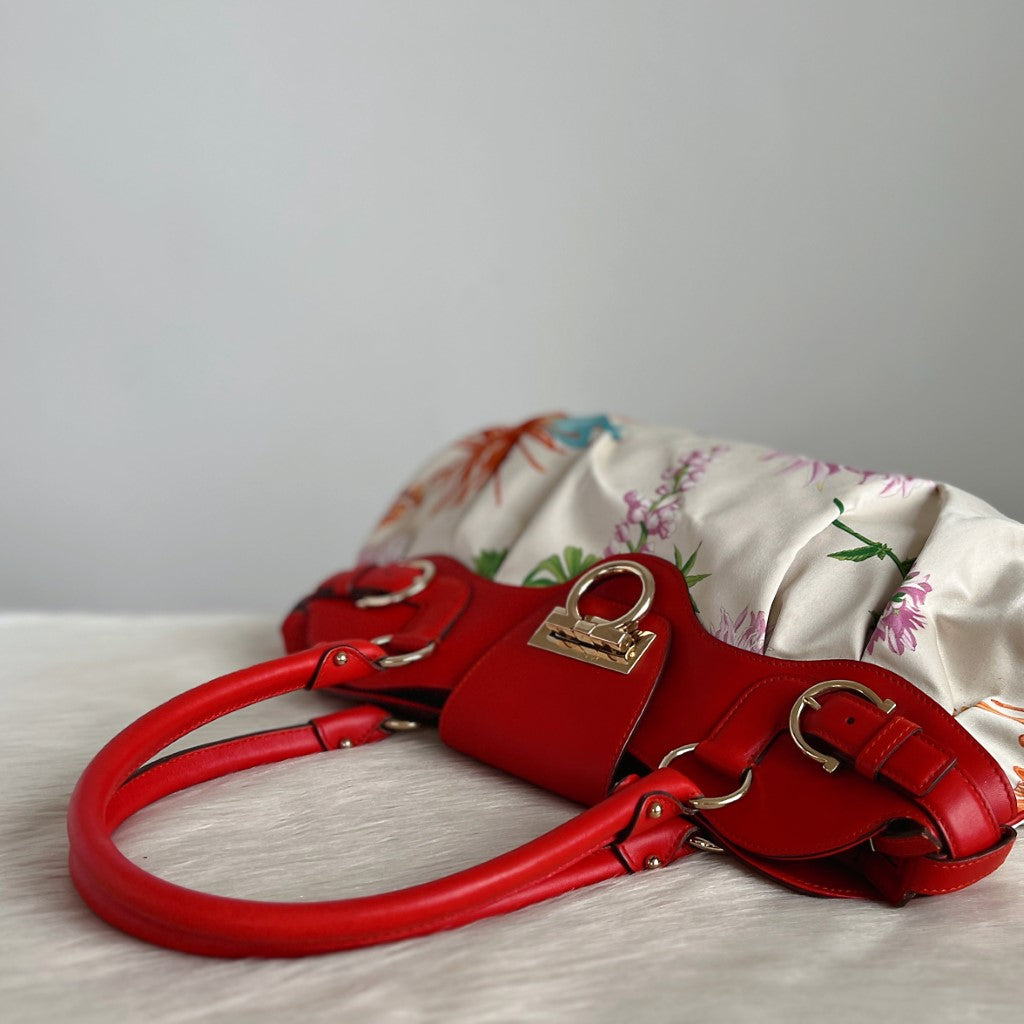 Salvatore Ferragamo Floral Print Signature Buckle Shoulder Bag