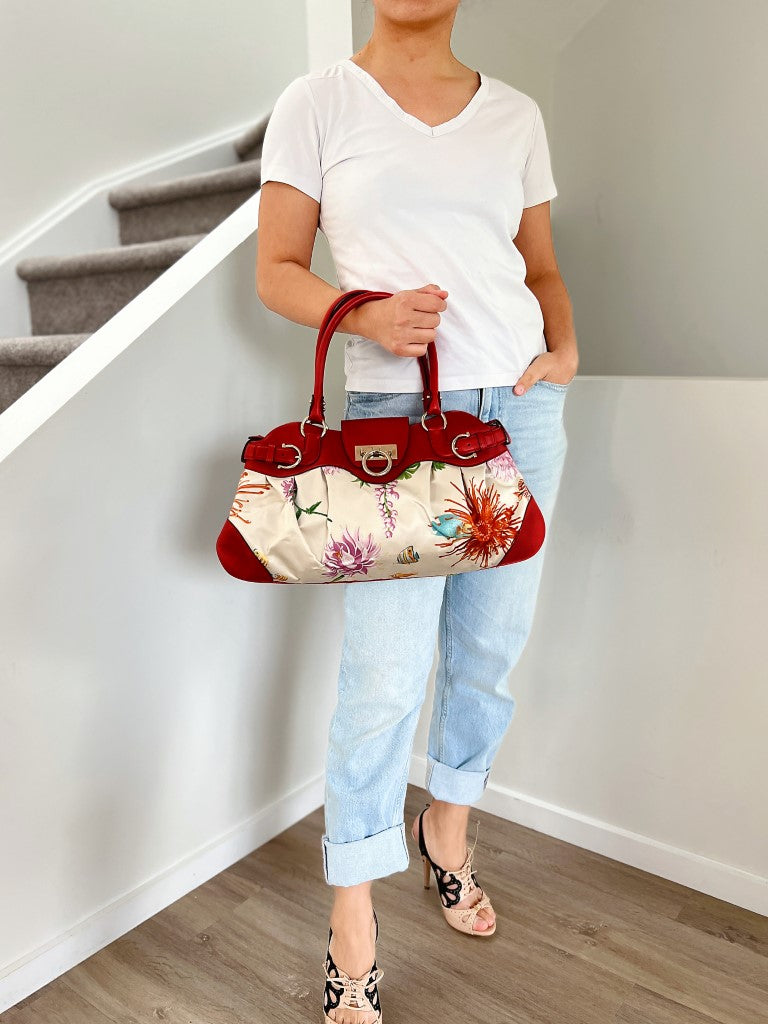 Salvatore Ferragamo Floral Print Signature Buckle Shoulder Bag