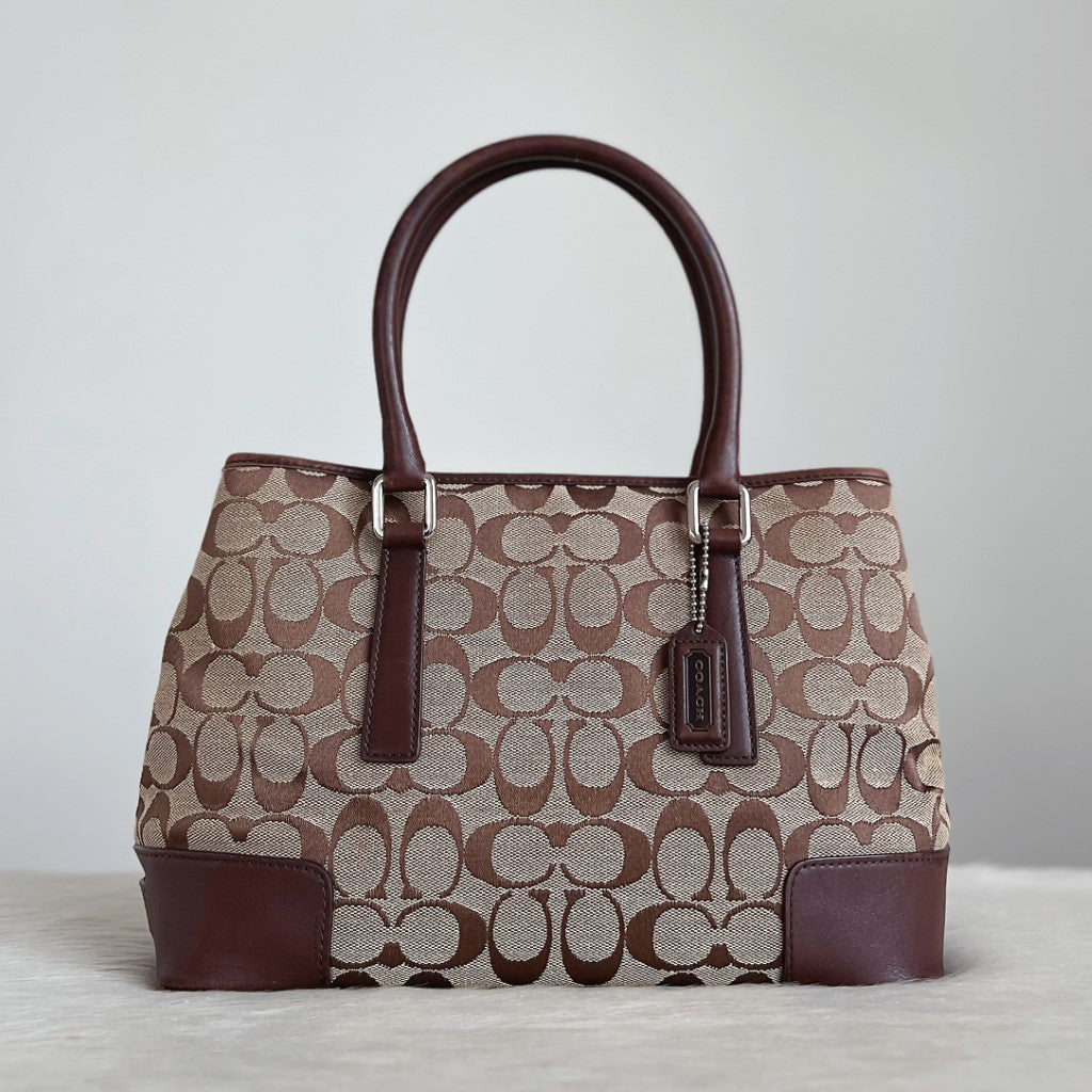 Coach Chocolate Leather Monogram Patchwork Tote Bag