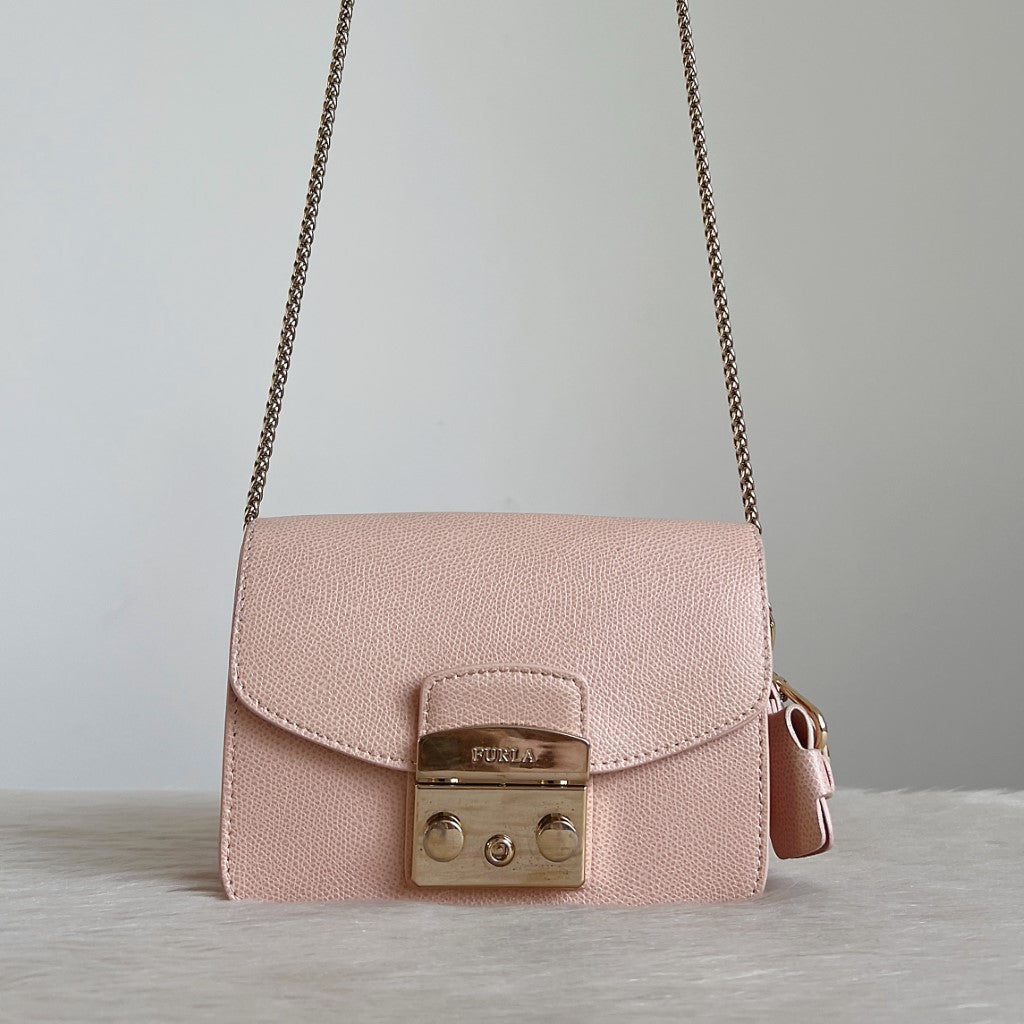 Furla Blush Pink Leather Metropolis Small Shoulder Bag