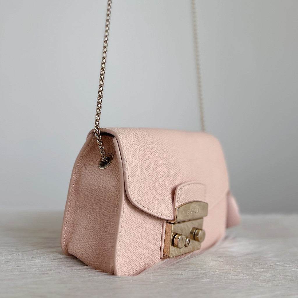 Furla Blush Pink Leather Metropolis Small Shoulder Bag