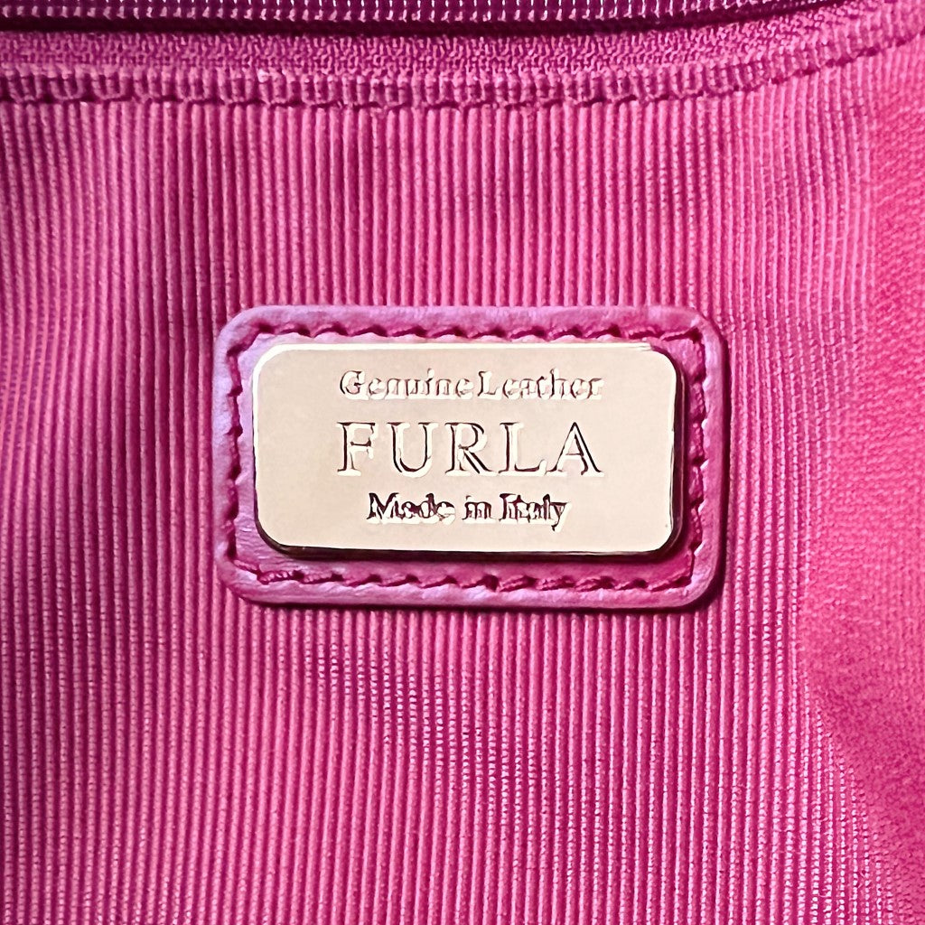 Furla Red Leather Front Buckle Woven Detail 2 Way Shoulder Bag