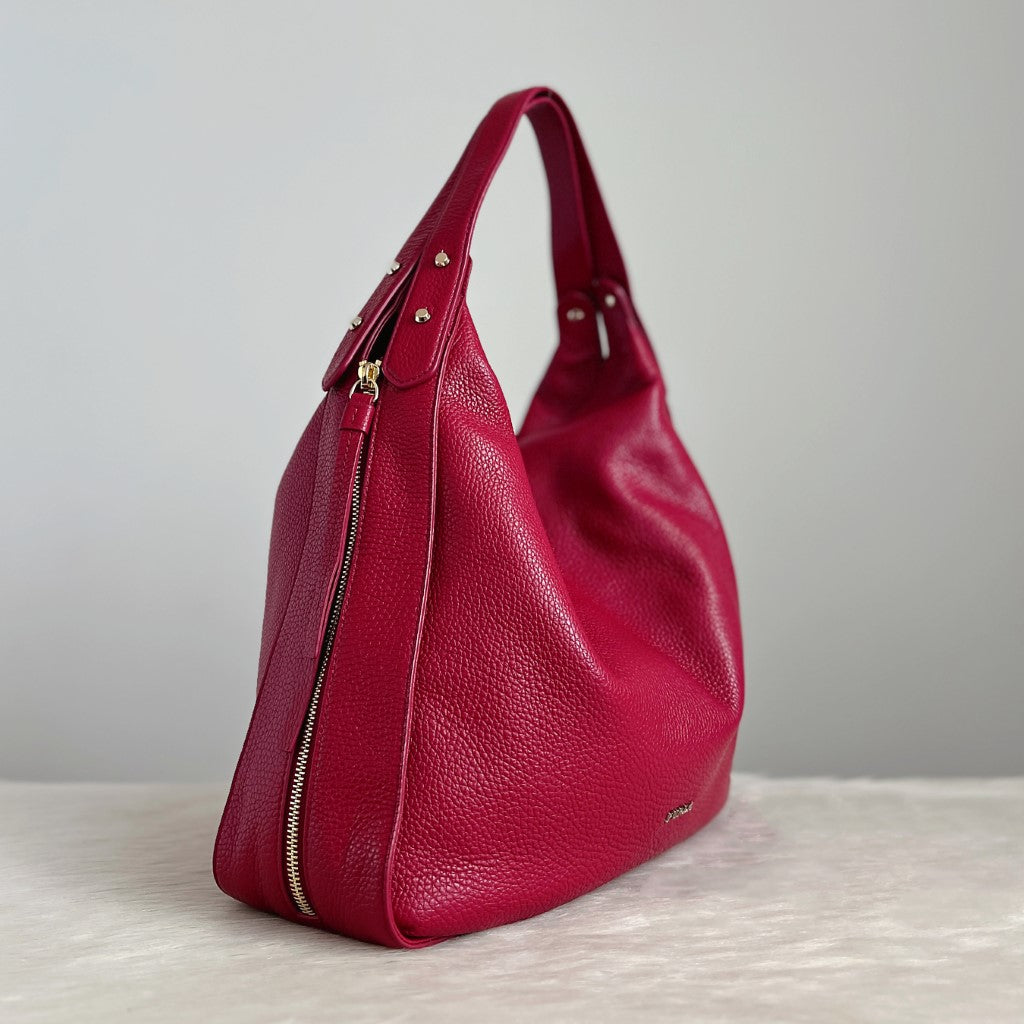 Furla Red Leather Slouchy Side Zip Detail 2 Way Shoulder Bag Like New