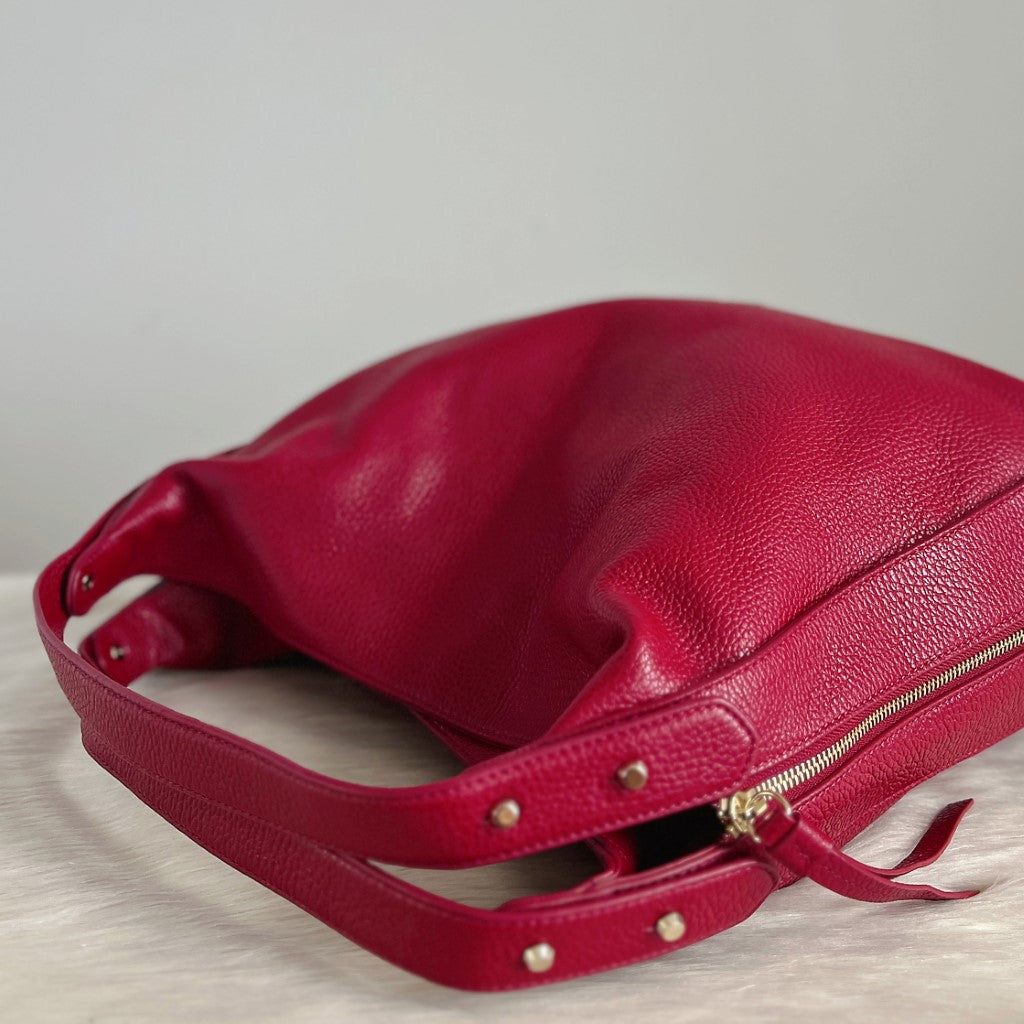 Furla Red Leather Slouchy Side Zip Detail 2 Way Shoulder Bag Like New