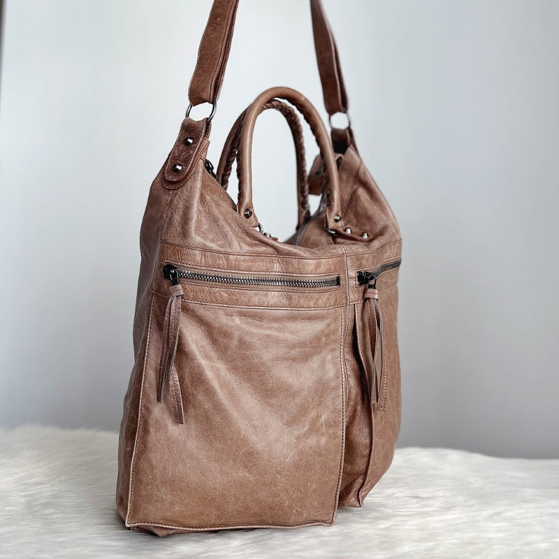 Balenciaga Mocha Leather 2 Way Large Shoulder Weekend Bag