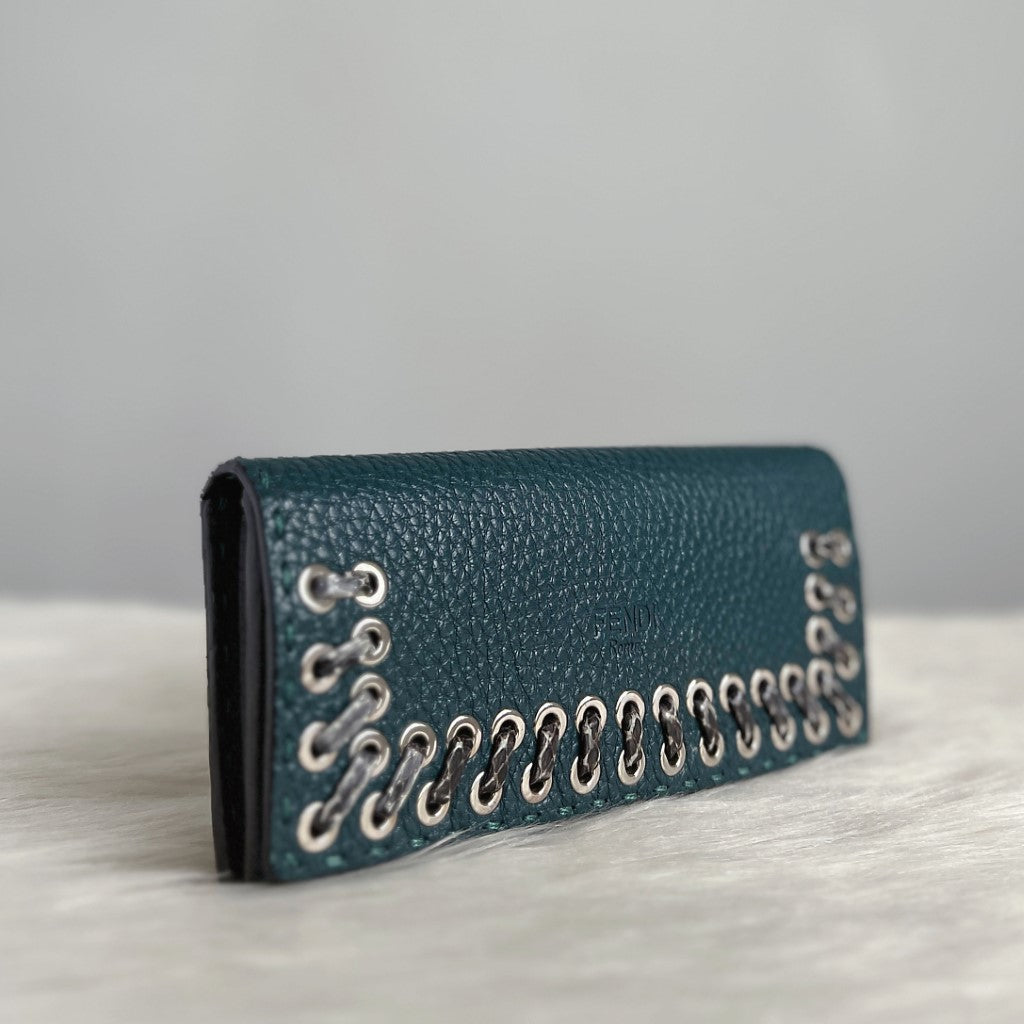 Fendi Two Tone Leather Studs Detail Long Wallet