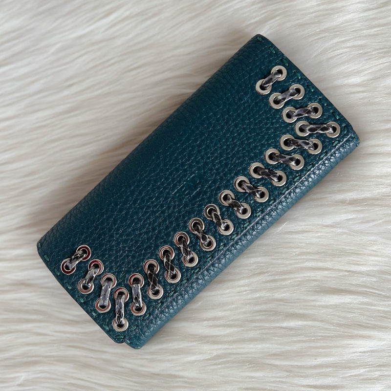 Fendi Two Tone Leather Studs Detail Long Wallet