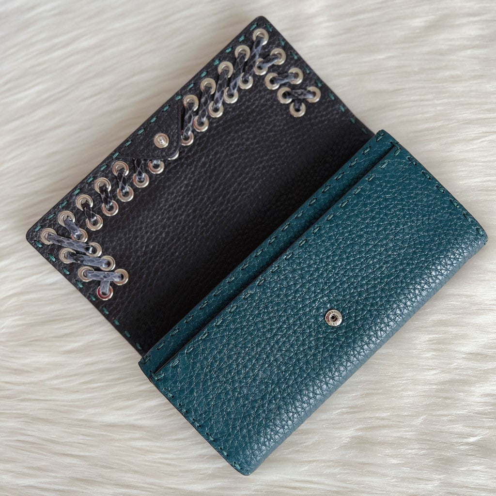 Fendi Two Tone Leather Studs Detail Long Wallet