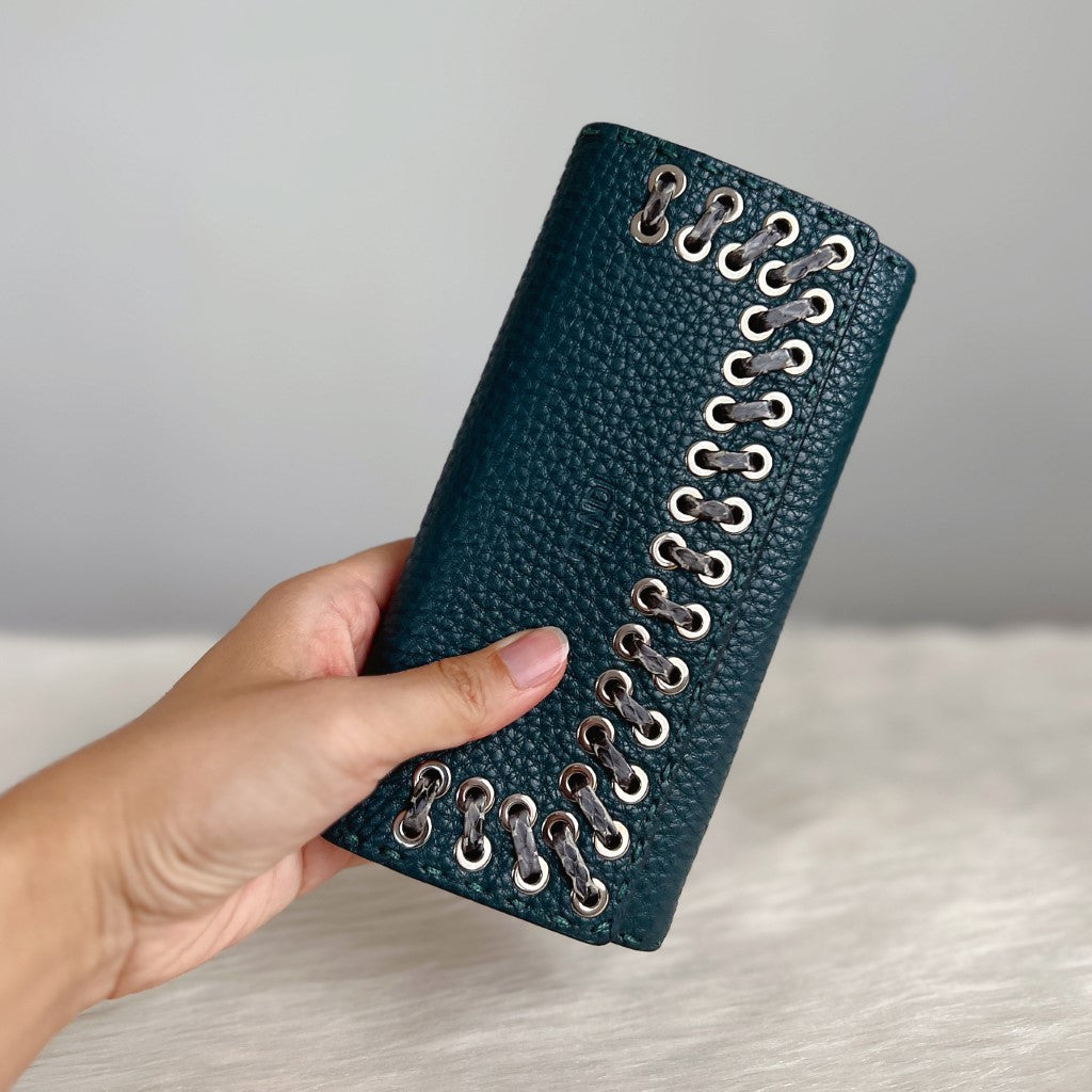 Fendi Two Tone Leather Studs Detail Long Wallet