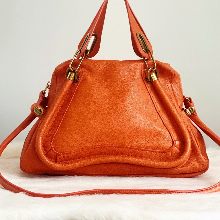 Chloe Orange Leather Paraty Large Tote Bag