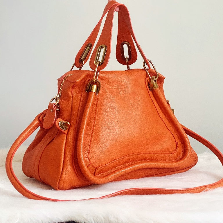 Chloe Orange Leather Paraty Large Tote Bag