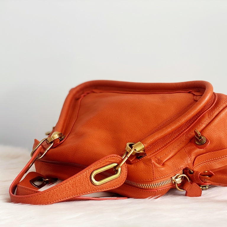 Chloe Orange Leather Paraty Large Tote Bag