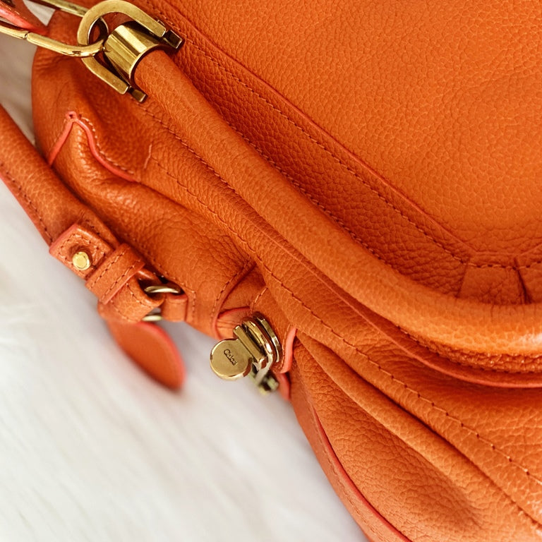 Chloe Orange Leather Paraty Large Tote Bag