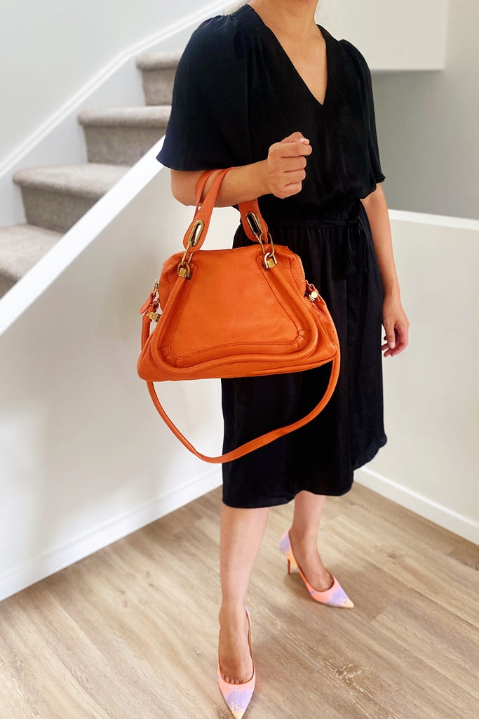 Chloe Orange Leather Paraty Large Tote Bag